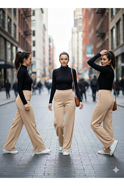 AXXAN Women's Palazzo Pants Length, piped Waist Elasticated Wide Leg Stretchy...