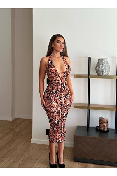 hipnoz butik KADIN GÖĞÜS VE SIRT DEKOLTELİ MİDİ BOY ELBİSE