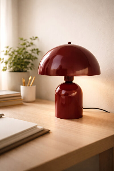 luminart Bordo Mantar Abajur | Modern Retro Masa Lambası | Yatak Odası Komodi...