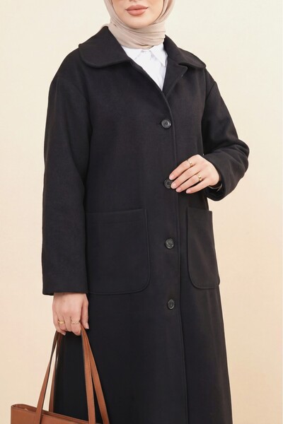 Modamorfo Dugački kaput sa dugmićima Sa džepovima - crni