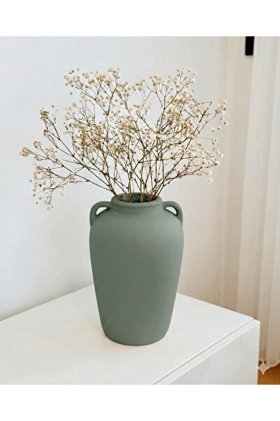 Hestia Home Ceramic Vase with Large Handle Mold Green