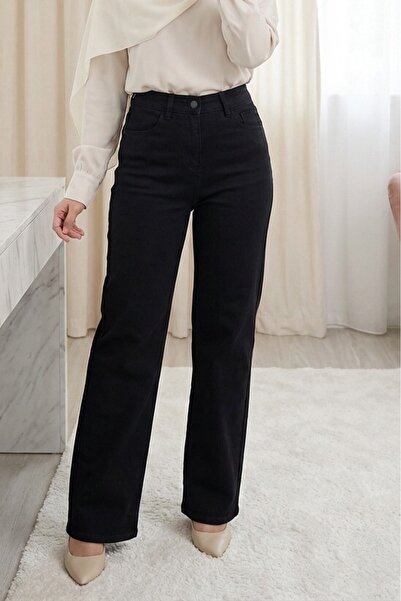 Modamorfo Zippered Palazzo Jeans with Pockets - Black