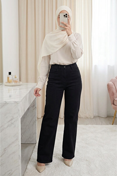 Modamorfo Панталони Palazzo с джобове и цип - черни