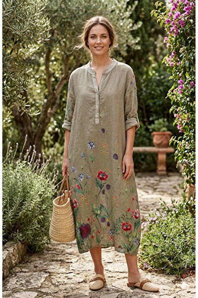 AYASOFYA OTANTIK Kadın İtalyan Vizon Pul Payetli Patlı Yakalı Kır Çiçekleri D...