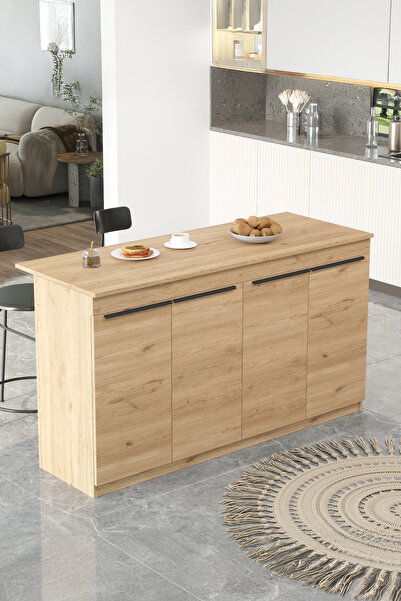 Yurudesign Orren Ada Mutfak Yemek Masası 4 Kapaklı 160cm Sepet OR1-S