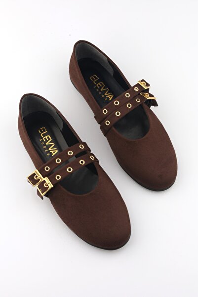 moon glow Γυναικείες μπαλαρίνες σε πικρό καφέ σουέντ χρώμα με διπλή πόρπη |  ...