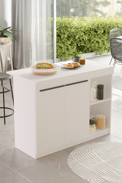 Yurudesign Orren Ada Mutfak Yemek Masası 2 Kapaklı 120cm Beyaz OR2-W