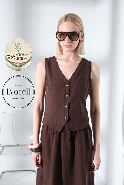 Maule Lan Ženska haljina bez rukava sa plisiranim V-izrezom od liocela Prsluk...