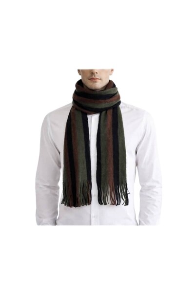 OEM Eșarfă cu franjuri neagră/verde