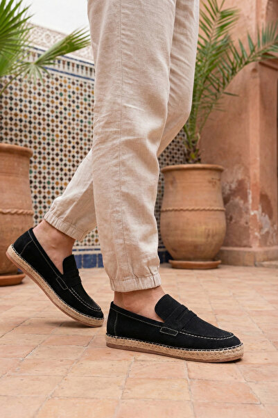 by selvi Lukka Shoes Lotus Men's Faux Leather Black Loafer Espadrille