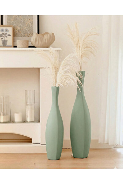 Hestia Home Σετ 2 τετράγωνων κεραμικών μπουκαλιών Πράσινο του Νείλου