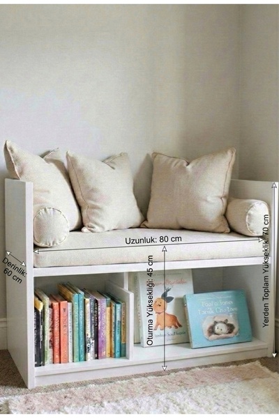 Gafhaus Doğal Ahşap Çocuk Okuma Köşesi ve Kitaplık - Montessori Depolamalı Bank