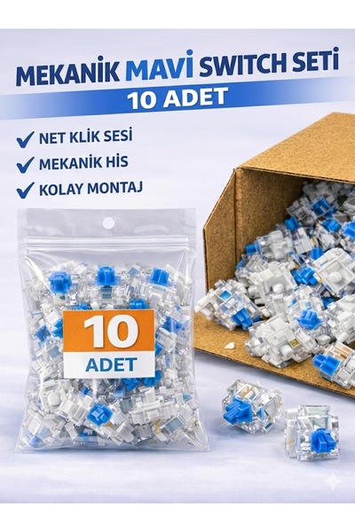 xphone teknik servis Mavi Switch Mekanik Klavye Tuşu - 10 ADET, 2 Pinli - (cl...