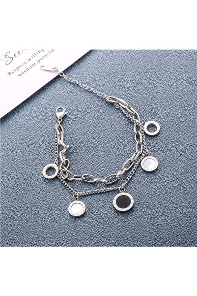 Pursehuit Brățară din oțel inoxidabil, de culoare argintie, cu 2 straturi, cu...