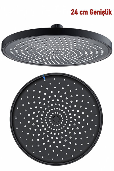 banyonatural 24 cm Siyah Tepe Duş Başlığı - Kireç Kırıcılı, 360° Dönebilen Ya...
