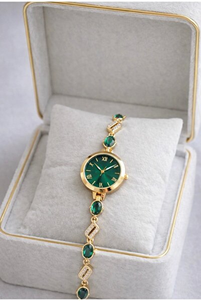 Spectrum Yeşil Renk Vintage Taş Desenli Kadın Kol Saati