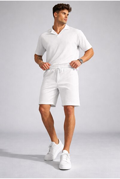 NOFLEN Μπλουζάκι με λευκό γιακά και σορτς καλοκαιρινό σετ 2 τεμαχίων