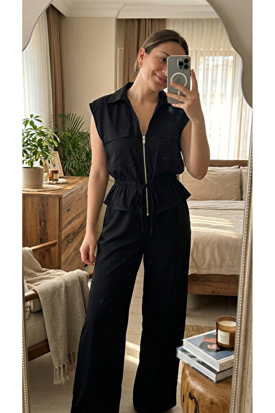 KOKA FASHION طقم أسود بسحّاب من الأعلى والأسفل