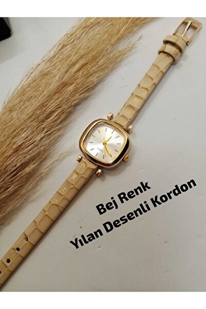 Brality Vintage New Fashion Minimal Design Gold Case- Beige Color Snake Patte...