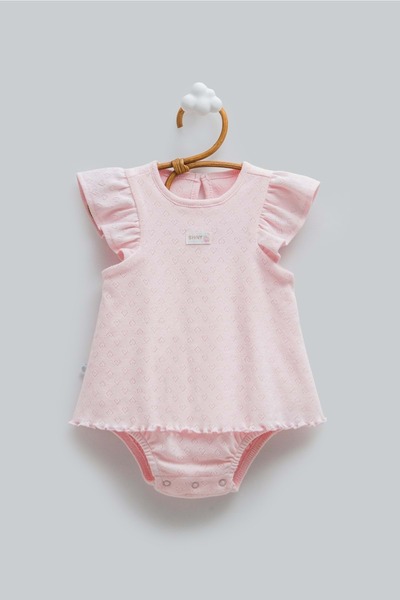 Caramell Hello Girl Ruffled Detailed Romper Pink