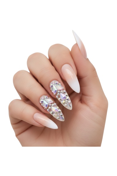 EDA LUXURY BEAUTY 24'lü Nude Ombre French Takma Tırnak Lüks 3d Kristal Taşlı ...