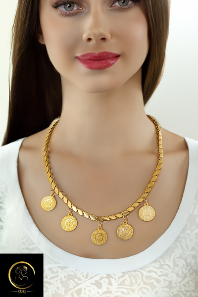 MinimalistTasarım xtaki - Arpa Zincir Kolye Pullu Zincir, Çeyrek Altın Kolye ...