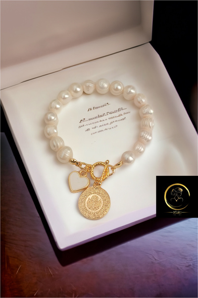 MinimalistTasarım xtaki Çeyrekli Bileklik, Gerçek Inci Bileklik, Çeyrek Altın...