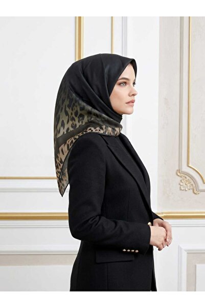 Trend Parla Leopar Desenli Degrade Geçişli Çerçeveli Soft Pamuk Eşarp