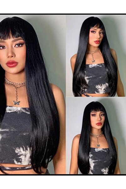 Makromehome Siyah Düz Uzun Yarım Ay Saç – 3 Parça Çıt Çıt 80cm. 270 Gr. Vıp Serı