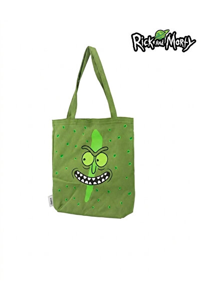 Mabbels Rick And Morty Pickle Rick Tasarım Yeşil Gabardin Bez Çanta - 36 X 34 cm