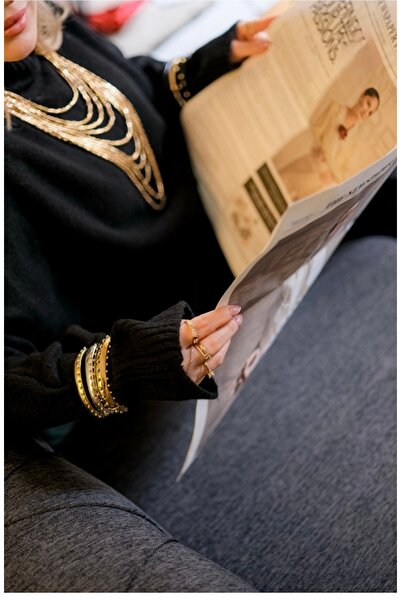 Xui Trend Marka(Zra)Model Çift Renk Eskitme Görünüm Zımbalı Üçlü Bilezik/İtal...