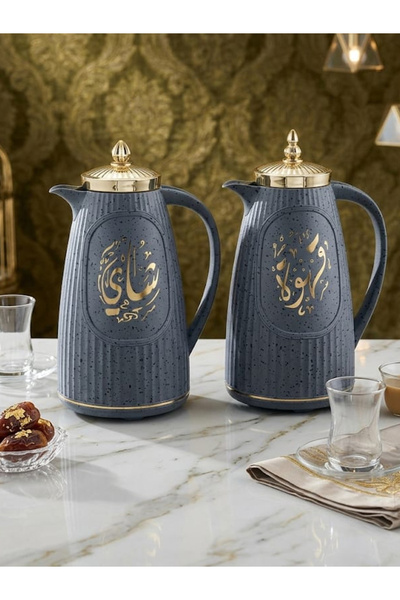 TrentonGCC طقم إبريق ماء أنيق معزول (قطعتان) بغطاء ومقبض ذهبيين وكتابة عربية ...