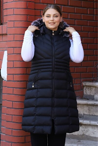 ECALAMODE Büyük Beden Şişme Yelek Çıkarılabilir Kapüşonlu