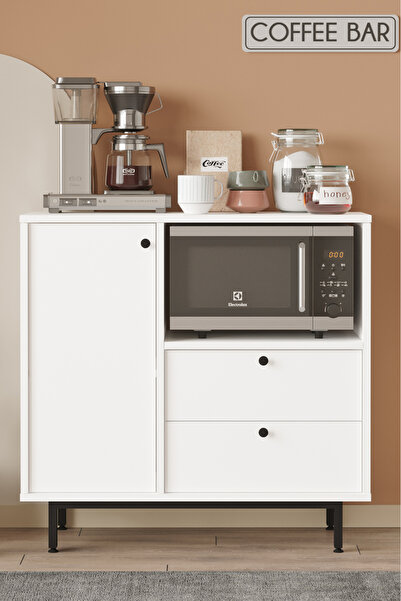 Yurudesign Royce Serisi Kahve Köşesi Çok Amaçlı Dolap Mutfak Dolabı Beyaz RE1-W