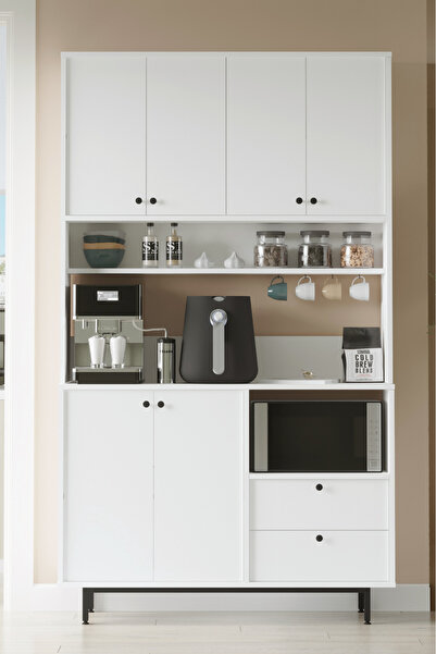 Yurudesign Royce Serisi Kahve Köşesi Çok Amaçlı Dolap Mutfak Dolabı Beyaz RE7-W