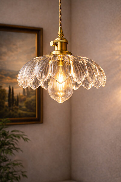 Luna Lighting Petra Model Şeffaf Cam Klasik Sarkıt Tekli Avize