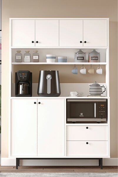 Yurudesign Royce Serisi Kahve Köşesi Çok Amaçlı Dolap Mutfak Dolabı Beyaz RE5-W