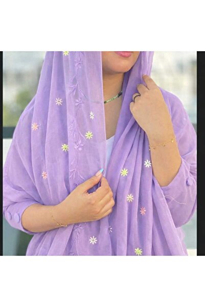 Veil Designer Two-layered mauve veil with colorful embroidery across the enti...