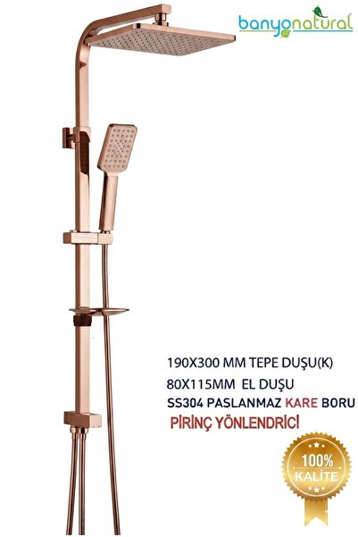 banyonatural Rose Gold Tepe Yağmurlama Kirec Kırıcılı Toro Duş Seti Pirinç Yö...