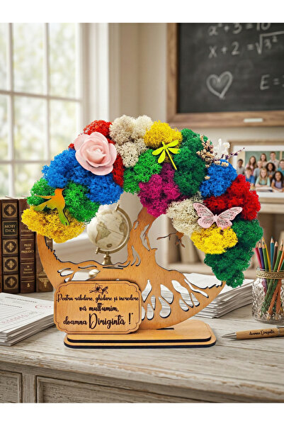 OEM Cadou Copacul Vietii, cu licheni stabilizati, din lemn bej, „Diriginte”, ...