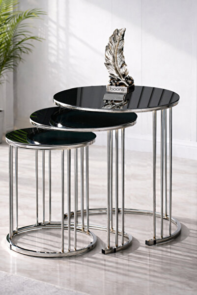 boons Palmira Modern 3’lü Zigon Sehpa Seti İç İçe Geçmeli Dekoratif Salon Seh...