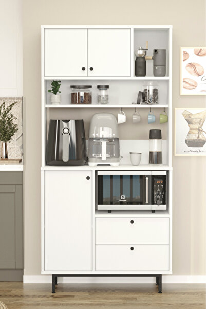 Yurudesign Royce Serisi Kahve Köşesi Çok Amaçlı Dolap Mutfak Dolabı Beyaz RE4-W