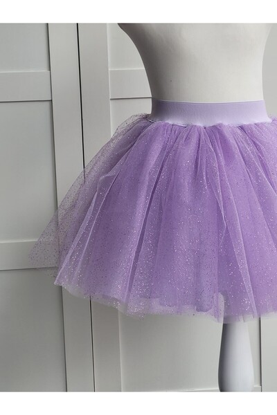 Handmade Kız Çocuk Lila Renk Simli Tütü Etek