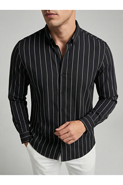 WAMOSSALAPLI Oxford Çizgili Slim Fit Gömlek