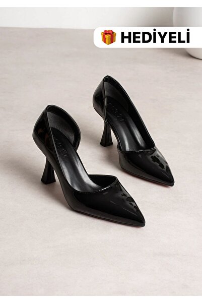 ventro Siyah Rugan Stiletto – Kırmızı Tabanlı Sivri Burun Kadın Topuklu Ayakkabı