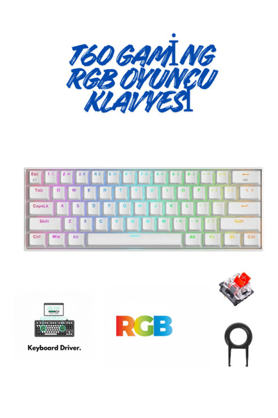 ATAsoft ELEKTRONİK Since 2021 T60 Kırmızı Switch Mekanik Klavye Kablolu Gamin...