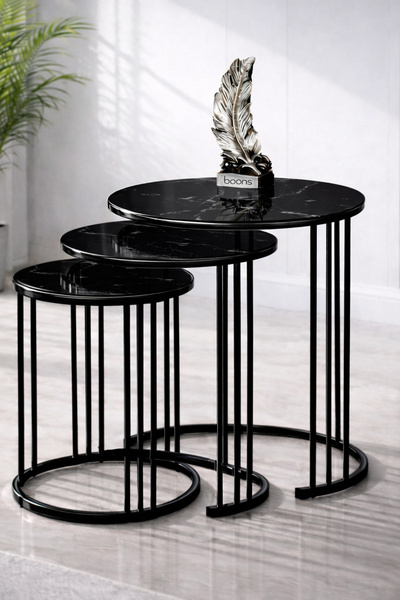 boons Palmira Zigon Sehpa, Siyah Ayak - Siyah Mermer Cam