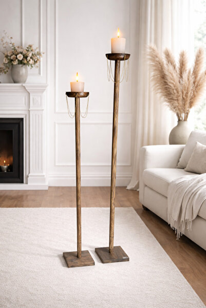 shop Ceviz Dekoratif Şamdan Uzun Tasarım Mumluk Doğal Ahşap Mumluk