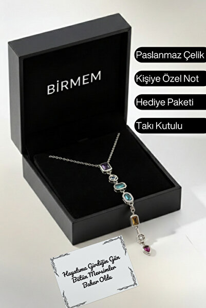 Birmem Kadın Gümüş Renkli Zirkon Taşlı Paslanmaz Çelik Y Kolye