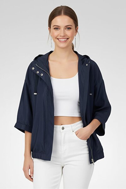 Geox Women Solid Hooded Jacket, Dark Navy